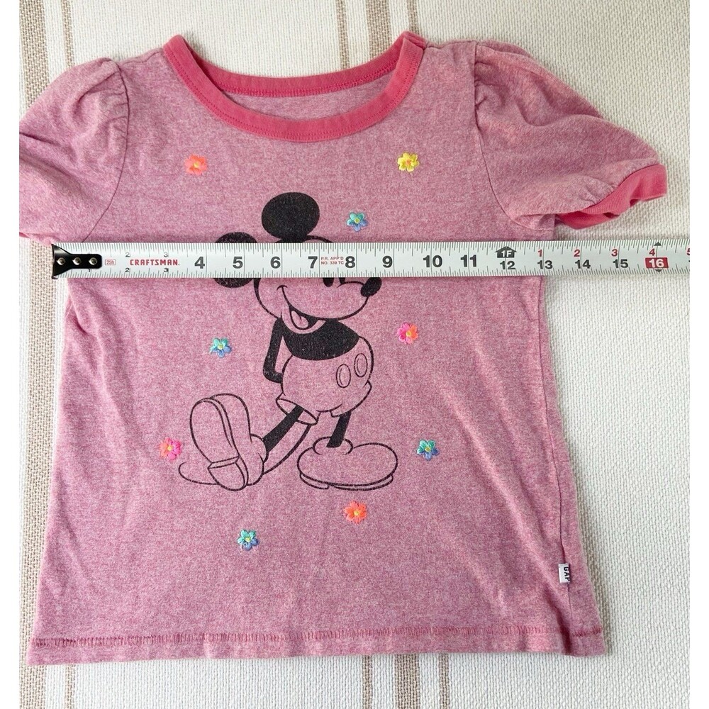 Gap Disney Kids Puff-Sleeve Graphic T-Shirt in Pink Heather Girls Size Small - Picture 9 of 10